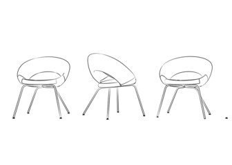 3d chair graphical with black white sketch. linear sketch.