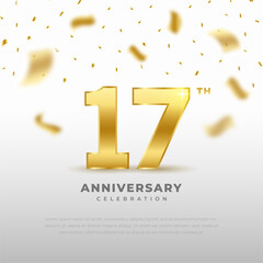 17th anniversary celebration with gold glitter color and white background. Vector design for celebrations, invitation cards and greeting cards.