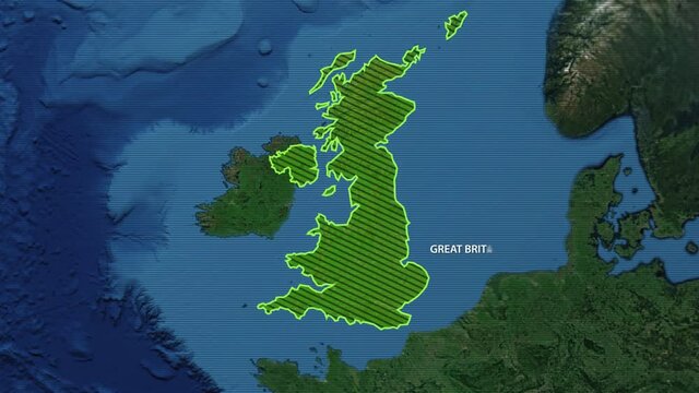 The city of Glasgow in the United Kingdom on the map. Approaching from space. Marking borders and locations