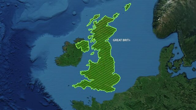 The city of Birmingham in the United Kingdom on the map. Approaching from space. Marking borders and locations