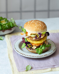hamburger on a plate, healthy burger