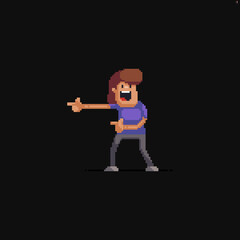 Pixel art male character pointing to the side with his fingers - 454291279