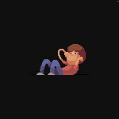 Pixel art young male character doing abs exercises - 454291295