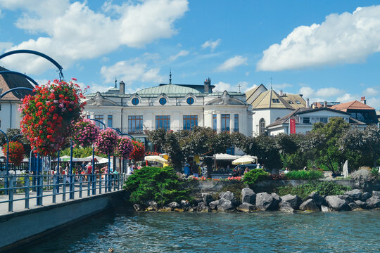 Morges harbor and lakeshore from Lake Leman