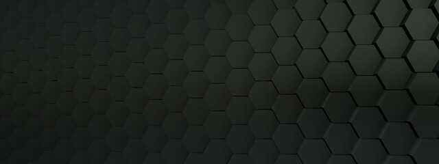 Wide Extra-Dark Hexagon Background (Website Header) 3D Illustration