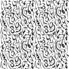 Black paint brush strokes vector seamless pattern. Hand drawn curved and wavy lines with grunge circles. brush scribbles decorative texture. Messy doodles, bold curvy lines illustration.