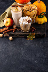Set of autumn smoothie with pumpkin, apple and pecan