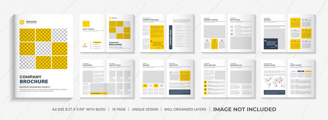 Business Brochure Layout with Yellow Accents - obrazy, fototapety, plakaty