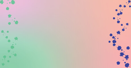 green and pink background with green and blue drops of spots on the sides