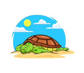 sea turtle relax on beach cartoon