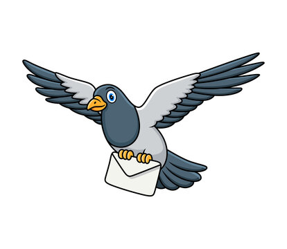 cute pigeon with mail letter cartoon