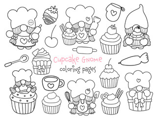 Baker gnomes elements coloring pages, cupcake gnome coloring pages