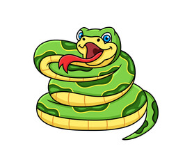 green snake cartoon isolated on white background