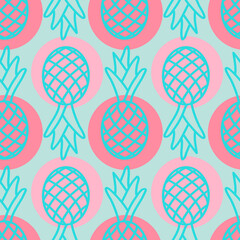 Tropical pineapple seamless pattern, cute summer background pineapple pink blue, design for fabric, textile print