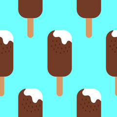 Seamless pattern ice cream chocolate popsicle on a stick. Design for fabric, wrapping paper, cover, textile
