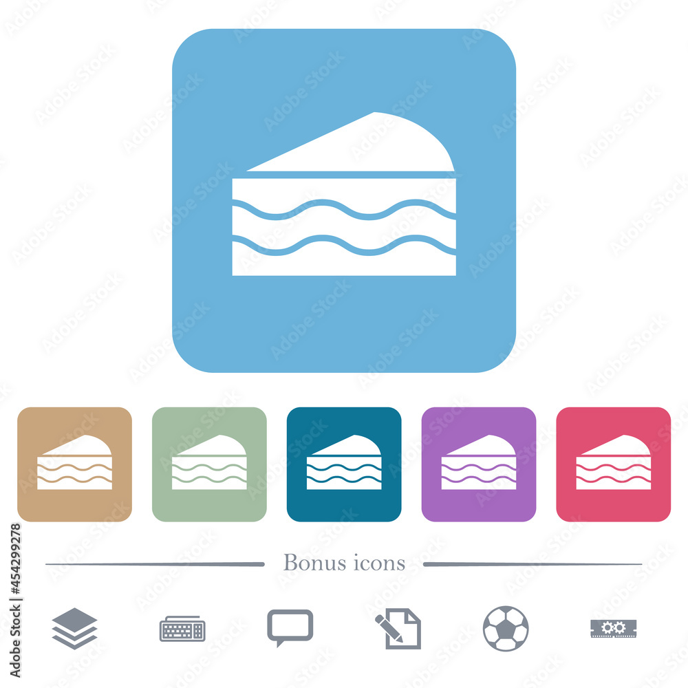 Poster slice of cake flat icons on color rounded square backgrounds