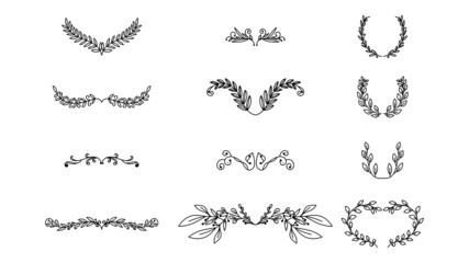 Obraz premium Geometric floral frames, borders, wreaths Trendy Line drawing, line art style isolated on white background , Vector illustration EPS 10