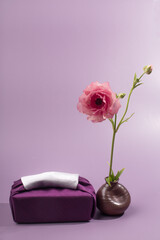 Korean traditional wrapping cloth on the color background. wrapping cloth gift packaging.