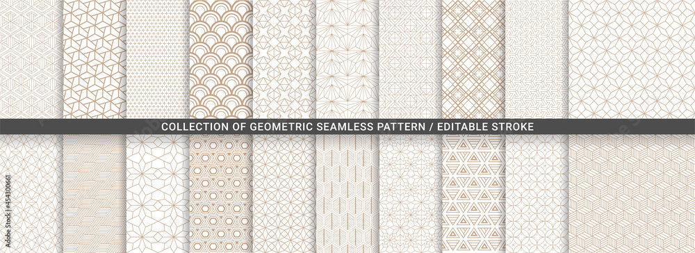 Aufkleber geometric set of seamless gold and white patterns. simple vector graphics