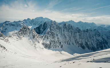 Winter panorama of the Tatra Mountains view from the Ledovy peak pass, Slovakia