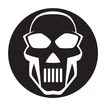 Black and white human skull icon. Symbol or emblem for logo or tattoo.