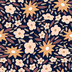 Vector naive hand drawn flowers seamless pattern