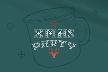 Xmas party lettering is made of thick round knits. Flat style sign with a set of bonus icons.