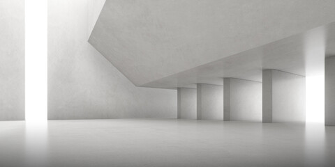 3d render of empty concrete room with large structure on white background.
