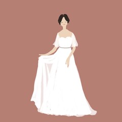 Fototapeta premium スレンダーラインのウエディングドレスを着た女性、花嫁、ウエディング、ドレス、結婚式