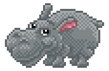 Fototapeta premium Hippo Pixel Art Safari Animal Video Game Cartoon