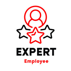 Expert employee stars with person icon. red and black colors on white