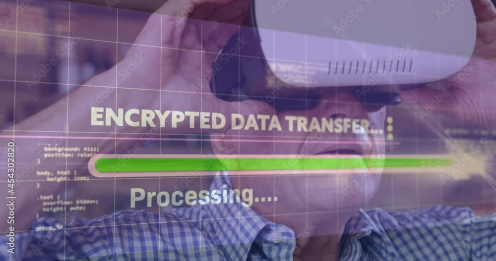 Poster animation of data processing over man using vr headset