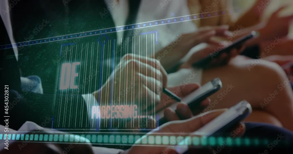 Poster animation of data processing over people using digital devices