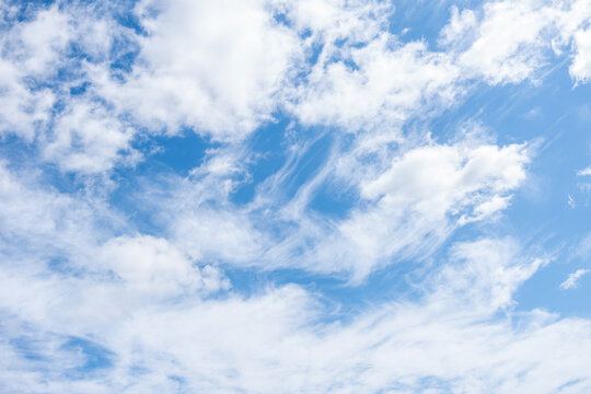 Perfect background with fluffy cumulus clouds illuminated by bright sunlight in the blue sky for your photos
