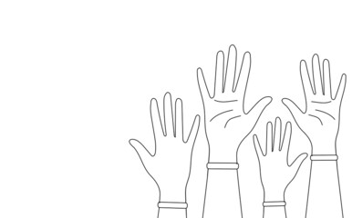 Hands of people linear icon isolated on white background. Thin black line customizable illustration. Activists, feminists and other communities are fighting for equality.  - obrazy, fototapety, plakaty