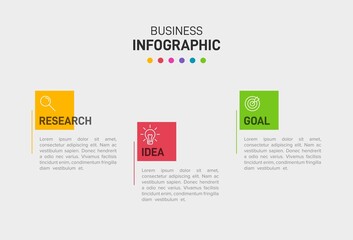 Concept of arrow business model with 3 successive steps. Three colorful graphic elements. Timeline design for brochure, presentation. Infographic design layout.