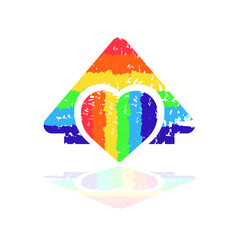 LGBT house icon. Drawing of a sign in the style of LGBT, seven colors of the rainbow (red, orange, yellow, green, blue, indigo, purple) Love in every home. Vector