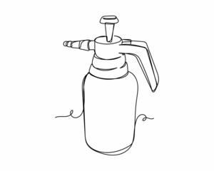 Continuous one line drawing of hand sprayer for garden icon in silhouette on a white background. Linear stylized.