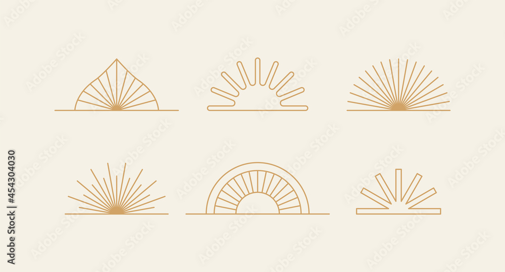 Poster vector set of design elements and shapes - boho sun symbols - logo design templates, frames, photo o