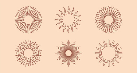 Vector set of design elements and shapes - boho sun symbols  - logo design templates, frames, photo overlays and stars