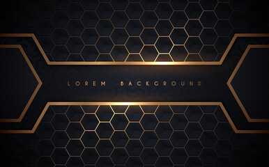 Abstract dark blue and gold hexagonal background