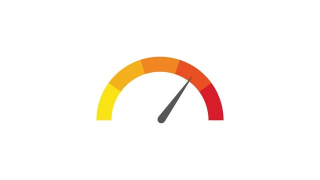 Round temperature gauge, isolated on white background. Colored measuring semicircle scale. Motion graphics