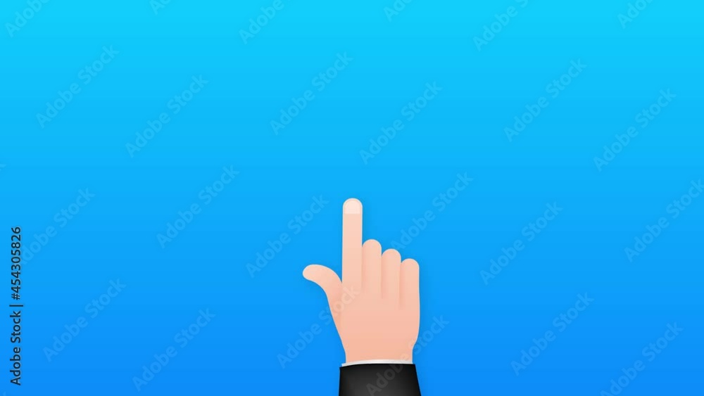 Poster click hand in flat style. push touch screen. hand cursor icon. motion graphics
