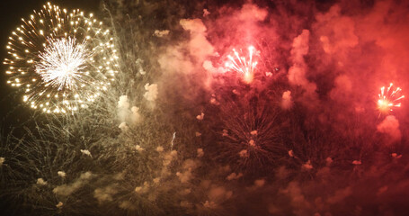 Firework celebrate anniversary happy new year 2022, 4th of july holiday festival. colorful firework...