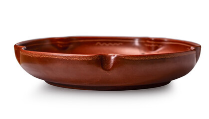 vintage old clay plate on isolated white backgound