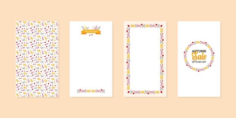 Autumn backgrounds with rosehips and leaves. Set of editable templates for social networks and stories. Elegant fall floral layouts. Vector 10 EPS.