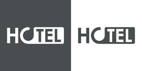 Logotipo con texto Hotel con forma de cartel de no molestar en fondo gris y fondo blanco