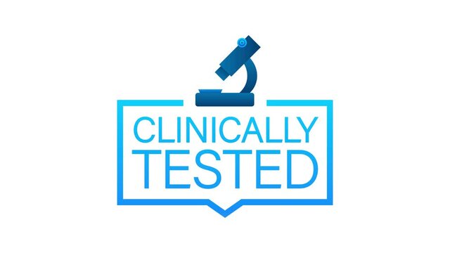 Clinically tested sign. Lab tested sign. Check mark and laboratory flask. Motion graphics
