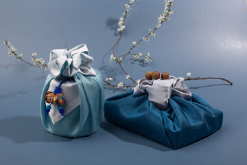 Korean traditional gift box. wrapping cloth made of silk with ornaments.