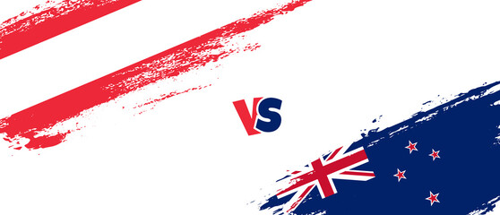 Creative Austria vs New Zealand brush flag illustration. Artistic brush style two country flags relationship background